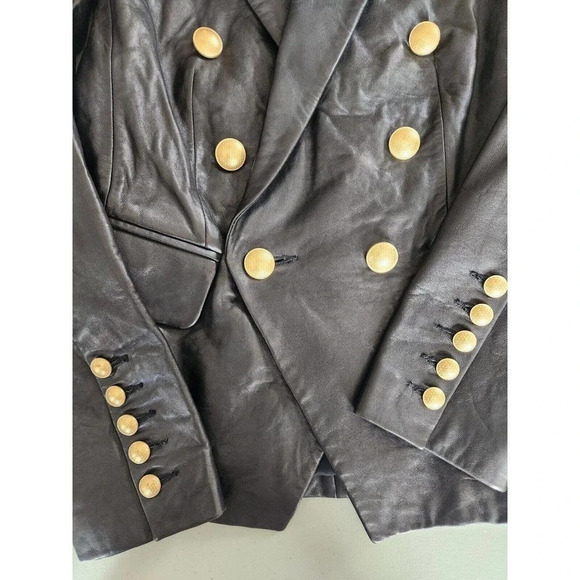 NWD L'Agence Kenzie Double Breasted Leather Blazer Size 2 Black - Picture 11 of 14